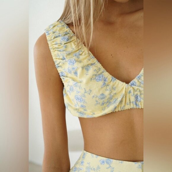 yllw the label Rye Ruched Bra Top & Harmony Linen Skirt in Butter Toile - Picture 4 of 9